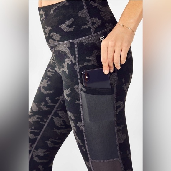 Fabletics On-The-Go PowerHold® High-Waisted Capri in Charcoal Camo, S - Picture 9 of 15